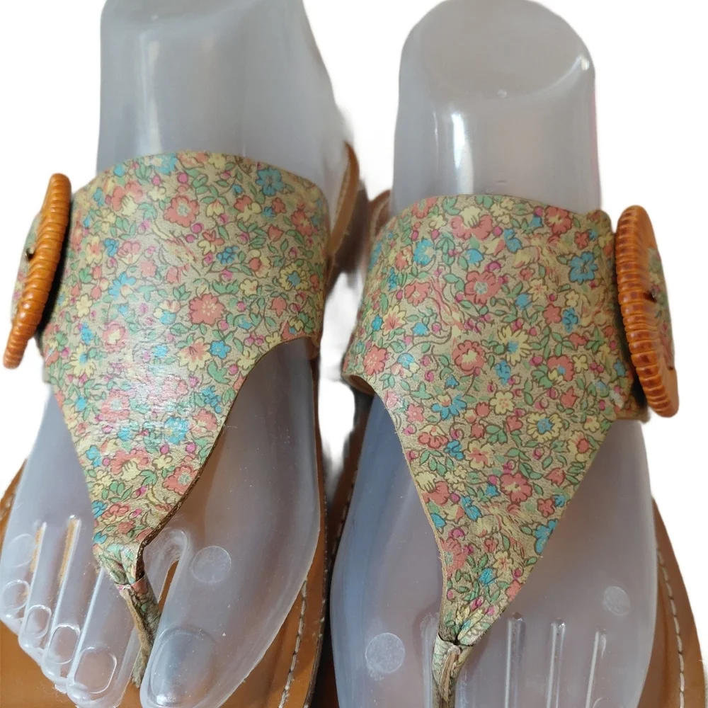 Patricia Nash Fulvia Floral Nubuck Leather Thong Sandal Size 8.5